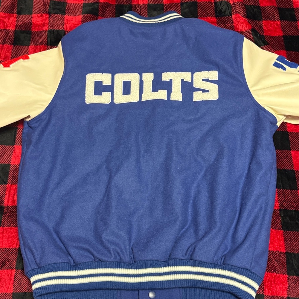 NWT NFL Royal Blue and Cream Colts Letterman Jacket - Picture 6 of 7